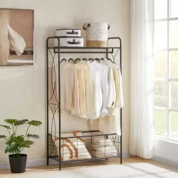 Freestanding Garment Rack, Open-Style Wardrobe, Hanging Rail with Metal Basket, and Heavy-Duty Metal Clothes Rack,Bathroom Storage Shelves Freestanding Garment Rack, Open-Style Wardrobe, Hanging Rail with Metal Basket, and Heavy-Duty Metal Clothes Rack,Bathroom Storage Shelves