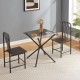 Dining Set for 2, Square Glass Tempered Dining Table with 4 Legs and 2 Metal Chair for Home Office Kitchen Dining Room, Black & Brown
