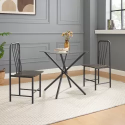 Dining Set for 2, Square Glass Tempered Dining Table with 4 Legs and 2 Metal Chair for Home Office Kitchen Dining Room, Black & Brown Dining Set for 2, Square Glass Tempered Dining Table with 4 Legs and 2 Metal Chair for Home Office Kitchen Dining Room, Black & Brown