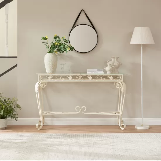 Modern Style Fancy Glass and Metal Table for Entrance, Console Tables for Entryway, Sturdy Hallway Table with Storage, Easy Assembly Sofa Tables for Living Room Modern Style Fancy Glass and Metal Table for Entrance, Console Tables for Entryway, Sturdy Hallway Table with Storage, Easy Assembly Sofa Tables for Living Room