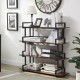 4 Tier Office Bookcase Shelf Rustic Wood Metal Bookshelves Freestanding Open Book Shelf, Industrial Tall Corner Bookcase Easy to Assemble for Home Office, Living Room and Bedroom,