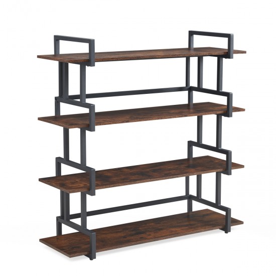 4 Tier Office Bookcase Shelf Rustic Wood Metal Bookshelves Freestanding Open Book Shelf, Industrial Tall Corner Bookcase Easy to Assemble for Home Office, Living Room and Bedroom,