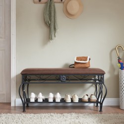 Shoe Rack Bench for Entryway, Industrial Bench, Rustic Shoe Rack for Small Spaces, Upholstered Entryway Bench, Multipurpose Entryway