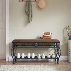 Shoe Rack Bench for Entryway, Industrial Bench, Rustic Shoe Rack for Small Spaces, Upholstered Entryway Bench, Multipurpose Entryway Shoe Rack Bench for Entryway, Industrial Bench, Rustic Shoe Rack for Small Spaces, Upholstered Entryway Bench, Multipurpose Entryway