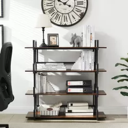 4 Tier Office Bookcase Shelf Rustic Wood Metal Bookshelves Freestanding Open Book Shelf, Industrial Tall Corner Bookcase Easy to Assemble for Home Office, Living Room and Bedroom, 4 Tier Office Bookcase Shelf Rustic Wood Metal Bookshelves Freestanding Open Book Shelf, Industrial Tall Corner Bookcase Easy to Assemble for Home Office, Living Room and Bedroom,
