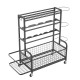 4-Tier Metal Storage Organizer with Rolling Wheels for Basketball Sports Equipment Organizer for Yoga Mat Larger Ball Storage Rack with Baskets and Hooks, Indoor or Outdoor for Tennis Racket,Football