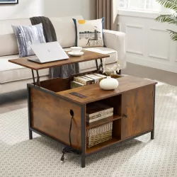 Lift Top Coffee Table, Multi-Function Coffee Table with Hidden Compartment, Modern Lift Tabletop Dining Table for Living Room Reception/Home Office, Rustic Brown Lift Top Coffee Table, Multi-Function Coffee Table with Hidden Compartment, Modern Lift Tabletop Dining Table for Living Room Reception/Home Office, Rustic Brown
