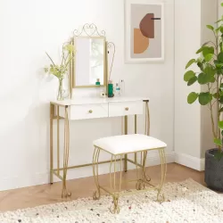 Vanity Mirror Table Set, Makeup Desk Vanity with Stool, Vintage Bedroom Vanity Lots Storage Dressing Table White for Women and Girls Vanity Mirror Table Set, Makeup Desk Vanity with Stool, Vintage Bedroom Vanity Lots Storage Dressing Table White for Women and Girls