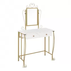 Vanity Mirror Table Set, Makeup Desk Vanity with Stool, Vintage Bedroom Vanity Lots Storage Dressing Table White for Women and Girls Vanity Mirror Table Set, Makeup Desk Vanity with Stool, Vintage Bedroom Vanity Lots Storage Dressing Table White for Women and Girls