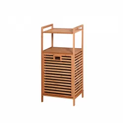 Bathroom Laundry Basket Bamboo Storage Basket with 2-tier Shelf 17.32 x 13 x 37.8 inch