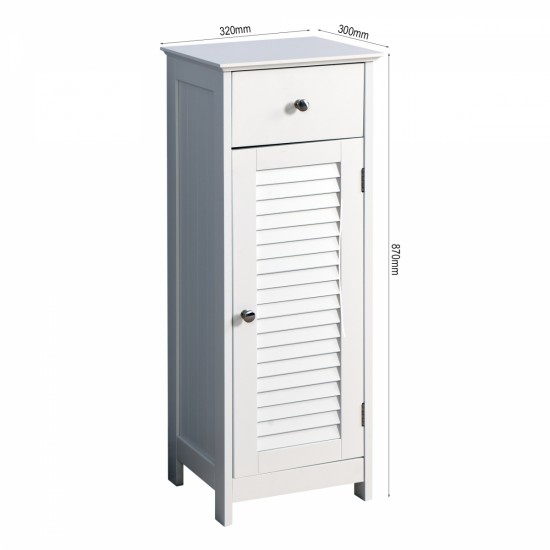 Bathroom Floor Cabinet Storage Organizer Set with Drawer and Single Shutter Door Wooden White