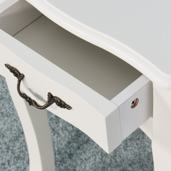 White Living Room Floor-standing Storage Table with a Drawer, 4 Curved Legs