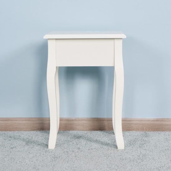 White Living Room Floor-standing Storage Table with a Drawer, 4 Curved Legs