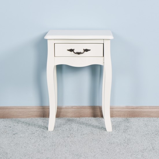 White Living Room Floor-standing Storage Table with a Drawer, 4 Curved Legs