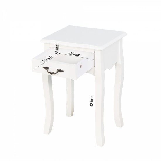 White Living Room Floor-standing Storage Table with a Drawer, 4 Curved Legs