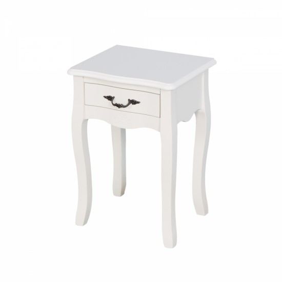 White Living Room Floor-standing Storage Table with a Drawer, 4 Curved Legs