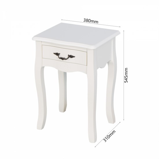 White Living Room Floor-standing Storage Table with a Drawer, 4 Curved Legs