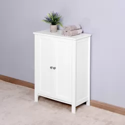 Bathroom Floor Storage Cabinet with Double Door Adjustable Shelf, White Bathroom Floor Storage Cabinet with Double Door Adjustable Shelf, White