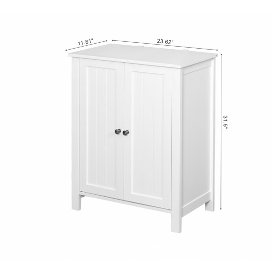 Bathroom Floor Storage Cabinet with Double Door Adjustable Shelf, White