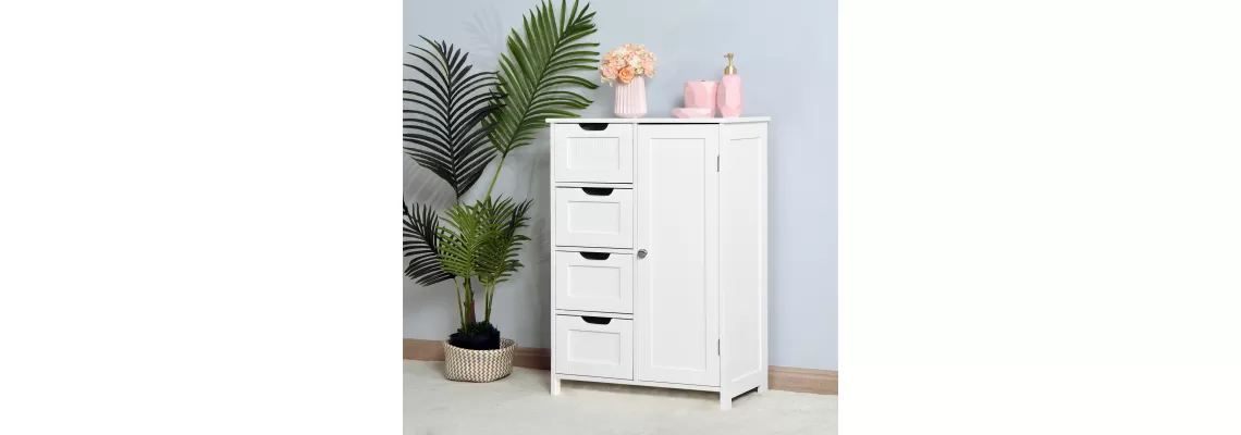 Modern White Bathroom Storage Cabinet with Adjustable Shelf and Drawers Modern White Bathroom Storage Cabinet with Adjustable Shelf and Drawers