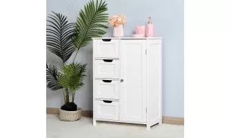 Modern White Bathroom Storage Cabinet with Adjustable Shelf and Drawers