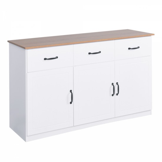 White Buffet Cabinet with Storage, Kitchen Sideboard with 3 Doors and 3 Drawers, Coffee Bar Cabinet, Storage Cabinet Console Table for Living Room