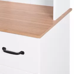 Wooden Kitchen Cabinet White Pantry Room Storage Microwave Cabinet with Framed Glass Doors and Drawer