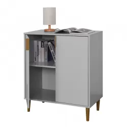 Wooden Living Room Console Table Grey Carved Pattern Door Panel with 2 Doors