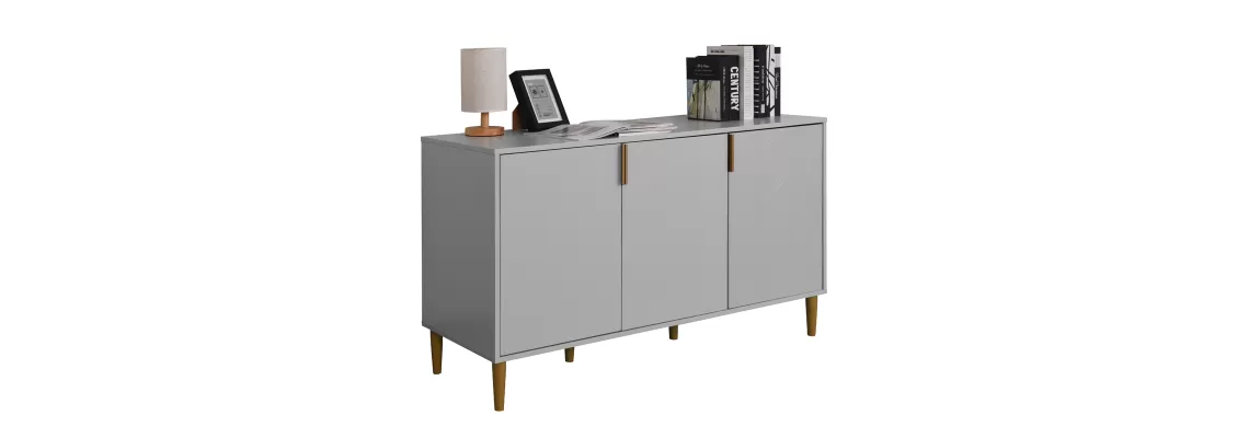 Modern Gray Accent Cabinet with 3 Carved Doors for Stylish Home Storage Modern Gray Accent Cabinet with 3 Carved Doors for Stylish Home Storage