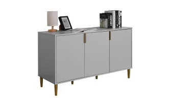 Modern Gray Accent Cabinet with 3 Carved Doors for Stylish Home Storage