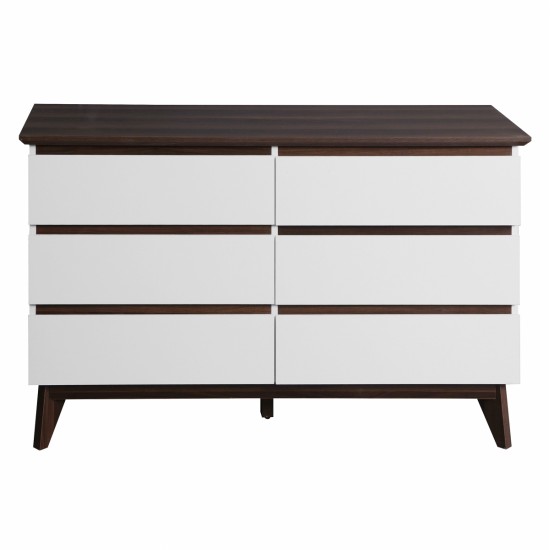 6-Drawer Double Dresser with Wide Drawers,White Dresser for Bedroom, Wood Storage Chest of Drawers for Living Room Hallway Entryway, 47.2'' W x 15.74'' D x 30 .7''H