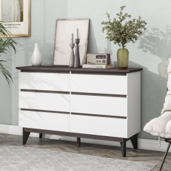 6-Drawer Double Dresser with Wide Drawers,White Dresser for Bedroom, Wood Storage Chest of Drawers for Living Room Hallway Entryway, 47.2'' W x 15.74'' D x 30 .7''H