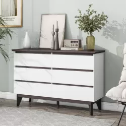 6-Drawer Double Dresser with Wide Drawers,White Dresser for Bedroom, Wood Storage Chest of Drawers for Living Room Hallway Entryway, 47.2'' W x 15.74'' D x 30 .7''H 6-Drawer Double Dresser with Wide Drawers,White Dresser for Bedroom, Wood Storage Chest of Drawers for Living Room Hallway Entryway, 47.2'' W x 15.74'' D x 30 .7''H
