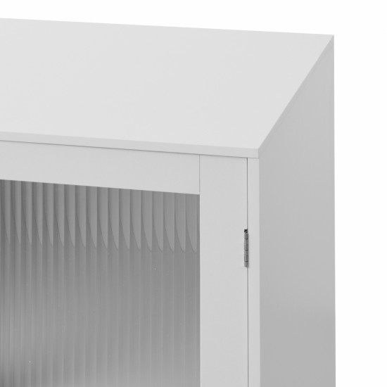 Modern Bathroom Cabinet Storage Organizer with 2 Glass Doors and Adjustable Shelf White