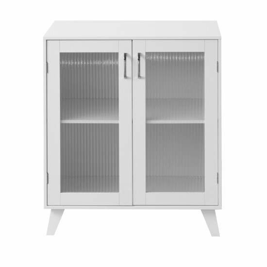 Modern Bathroom Cabinet Storage Organizer with 2 Glass Doors and Adjustable Shelf White