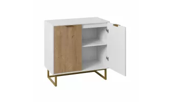 Modern White and Gold Storage Cabinet: Stylish 2-Door Buffet for Kitchen and Living Room