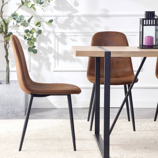 A set of 4 modern medieval style restaurant cushioned side chairs, equipped with soft cushions and black metal legs, suitable for kitchens, lounges, and farmhouses