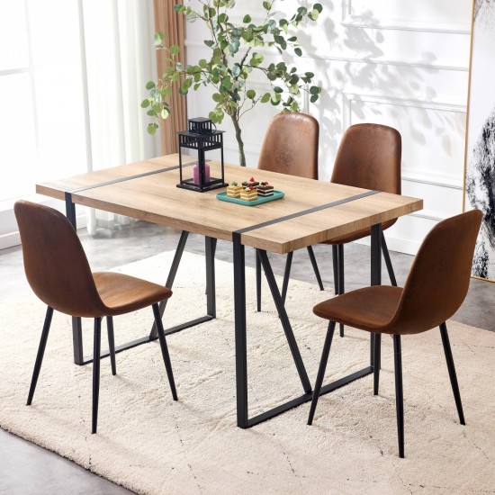 A set of 4 modern medieval style restaurant cushioned side chairs, equipped with soft cushions and black metal legs, suitable for kitchens, lounges, and farmhouses