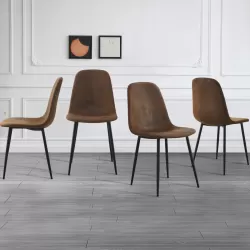 A set of 4 modern medieval style restaurant cushioned side chairs, equipped with soft cushions and black metal legs, suitable for kitchens, lounges, and farmhouses A set of 4 modern medieval style restaurant cushioned side chairs, equipped with soft cushions and black metal legs, suitable for kitchens, lounges, and farmhouses