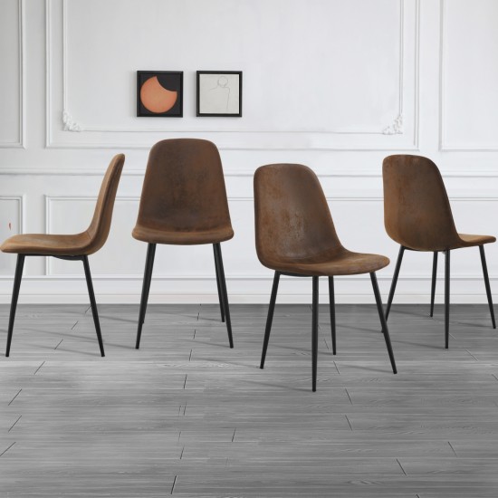 A set of 4 modern medieval style restaurant cushioned side chairs, equipped with soft cushions and black metal legs, suitable for kitchens, lounges, and farmhouses