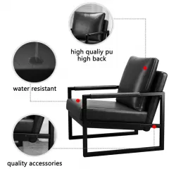PU Leather Accent Arm Chair Mid Century Upholstered Armchair with Metal Frame Extra-Thick Padded Backrest and Seat Cushion Sofa Chairs for Living Room ( Black PU Leather + Metal Frame + Foam)SF-008 PU Leather Accent Arm Chair Mid Century Upholstered Armchair with Metal Frame Extra-Thick Padded Backrest and Seat Cushion Sofa Chairs for Living Room ( Black PU Leather + Metal Frame + Foam)SF-008