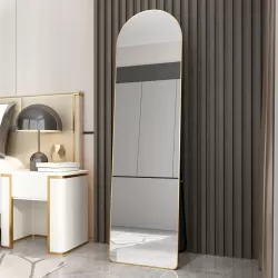 The 1st generation of floor mounted full length mirrors. Aluminum alloy metal frame arched wall mirror, bathroom makeup mirror, bedroom porch, wall mounted. Gold 60 