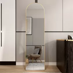 The 1st generation of floor mounted full length mirrors. Aluminum alloy metal frame arched wall mirror, bathroom makeup mirror, bedroom porch, wall mounted. Gold 60 