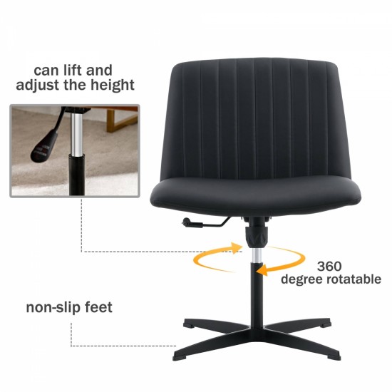 Black High Grade Pu Material. Home Computer Chair Office Chair Adjustable 360 ° Swivel Cushion Chair With Black Foot Swivel Chair Makeup Chair Study Desk Chair. No WheelsW115167391