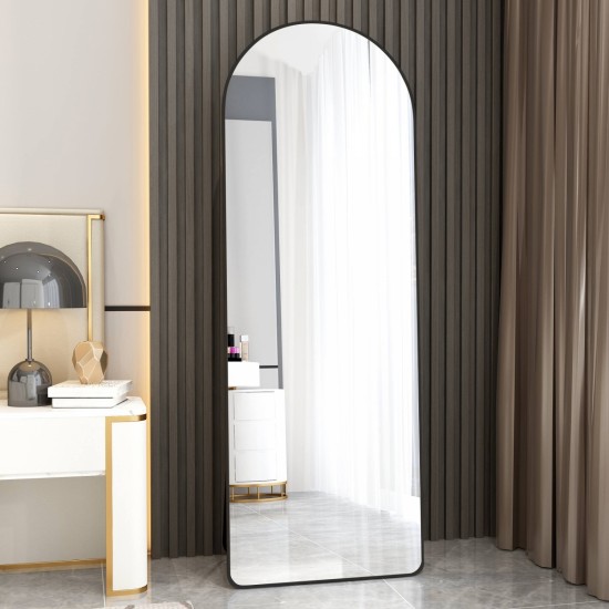 The 3st generation of floor mounted full length mirrors. Aluminum alloy metal frame arched wall mirror, bathroom makeup mirror, bedroom porch, clothing store, wall mounted. Black 65 