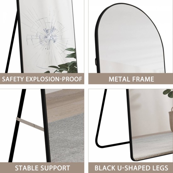 The 3st generation of floor mounted full length mirrors. Aluminum alloy metal frame arched wall mirror, bathroom makeup mirror, bedroom porch, clothing store, wall mounted. Black 65 