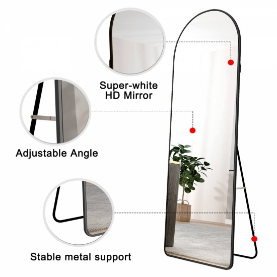 The 3st generation of floor mounted full length mirrors. Aluminum alloy metal frame arched wall mirror, bathroom makeup mirror, bedroom porch, clothing store, wall mounted. Black 65 