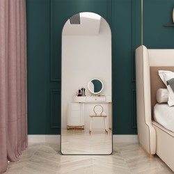 The 3st generation of floor mounted full length mirrors. Aluminum alloy metal frame arched wall mirror, bathroom makeup mirror, bedroom porch, clothing store, wall mounted. Black 65 