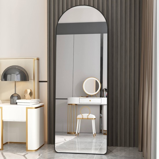 The 3st generation of floor mounted full length mirrors. Aluminum alloy metal frame arched wall mirror, bathroom makeup mirror, bedroom porch, clothing store, wall mounted. Black 65 