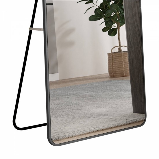 The 3st generation of floor mounted full length mirrors. Aluminum alloy metal frame arched wall mirror, bathroom makeup mirror, bedroom porch, clothing store, wall mounted. Black 65 